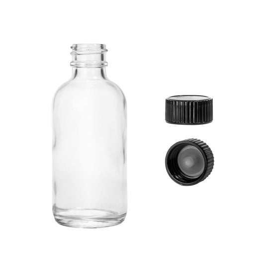 2oz Boston Round Flint + 20-400 Black Standard Screw-Cap -- (480 Sets per Case) - Cosmetic Pack