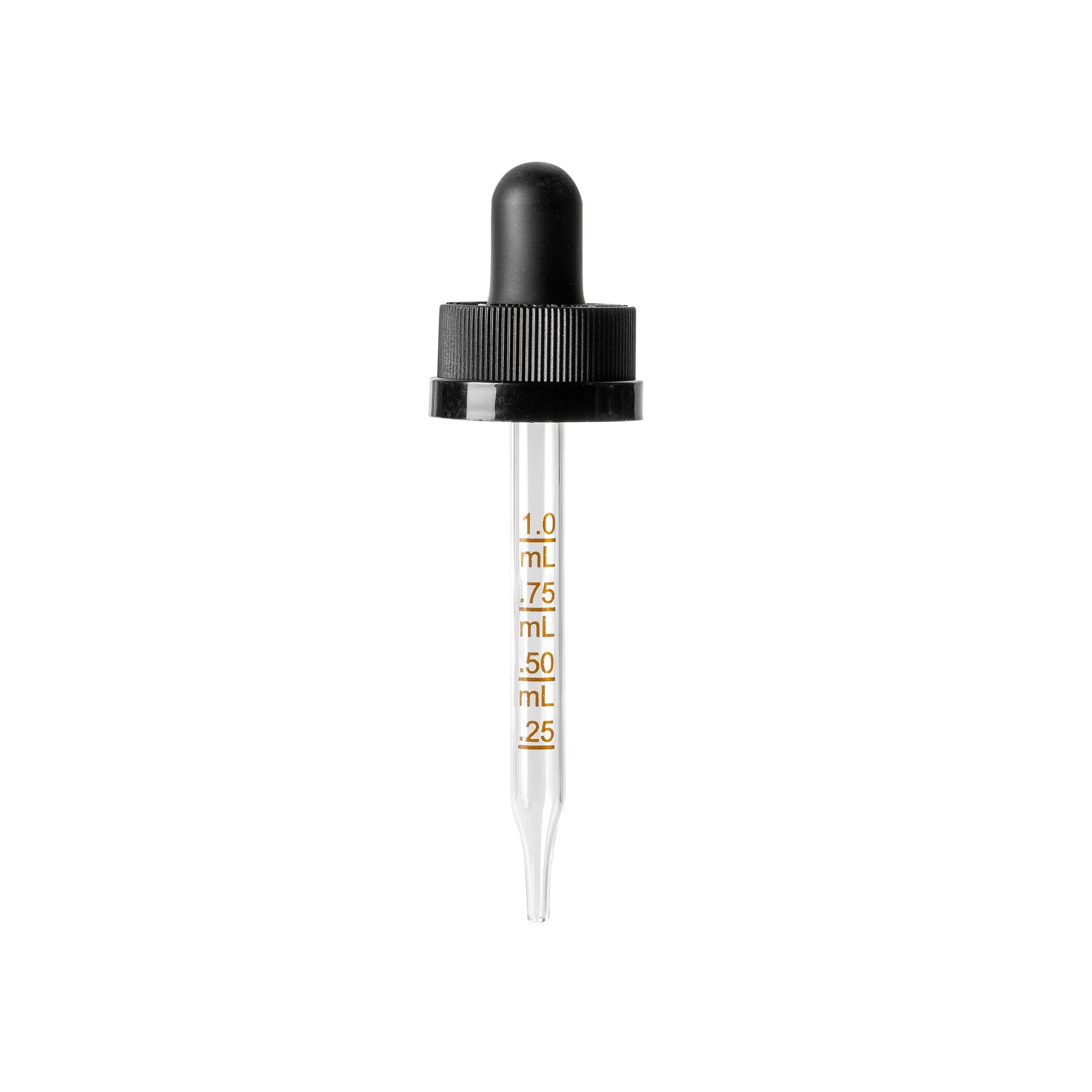 20-400 Black Child-Resistant Graduated Dropper Assembly for 1oz Boston Round (720 Pieces) - Cosmetic Pack