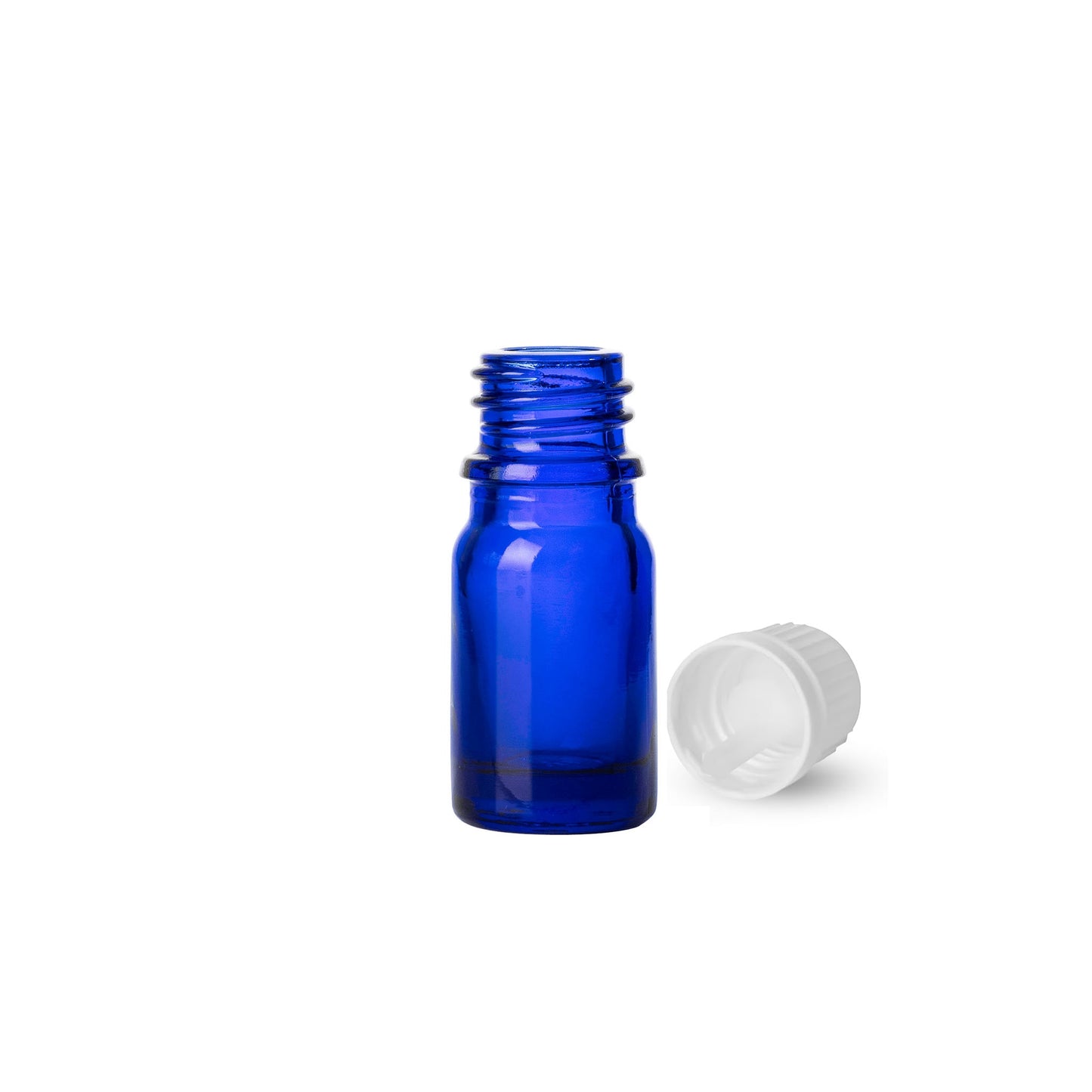 5ml Cobalt Blue Euro Round + 18-415 White Tamper-Evident Orifice Reducer Caps (256 Sets per Case) - Cosmetic Pack