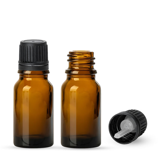 10ml Amber Euro Round + 18-415 Tamper-Evident Orifice Reducer Caps (256 Sets per Case) - Cosmetic Pack