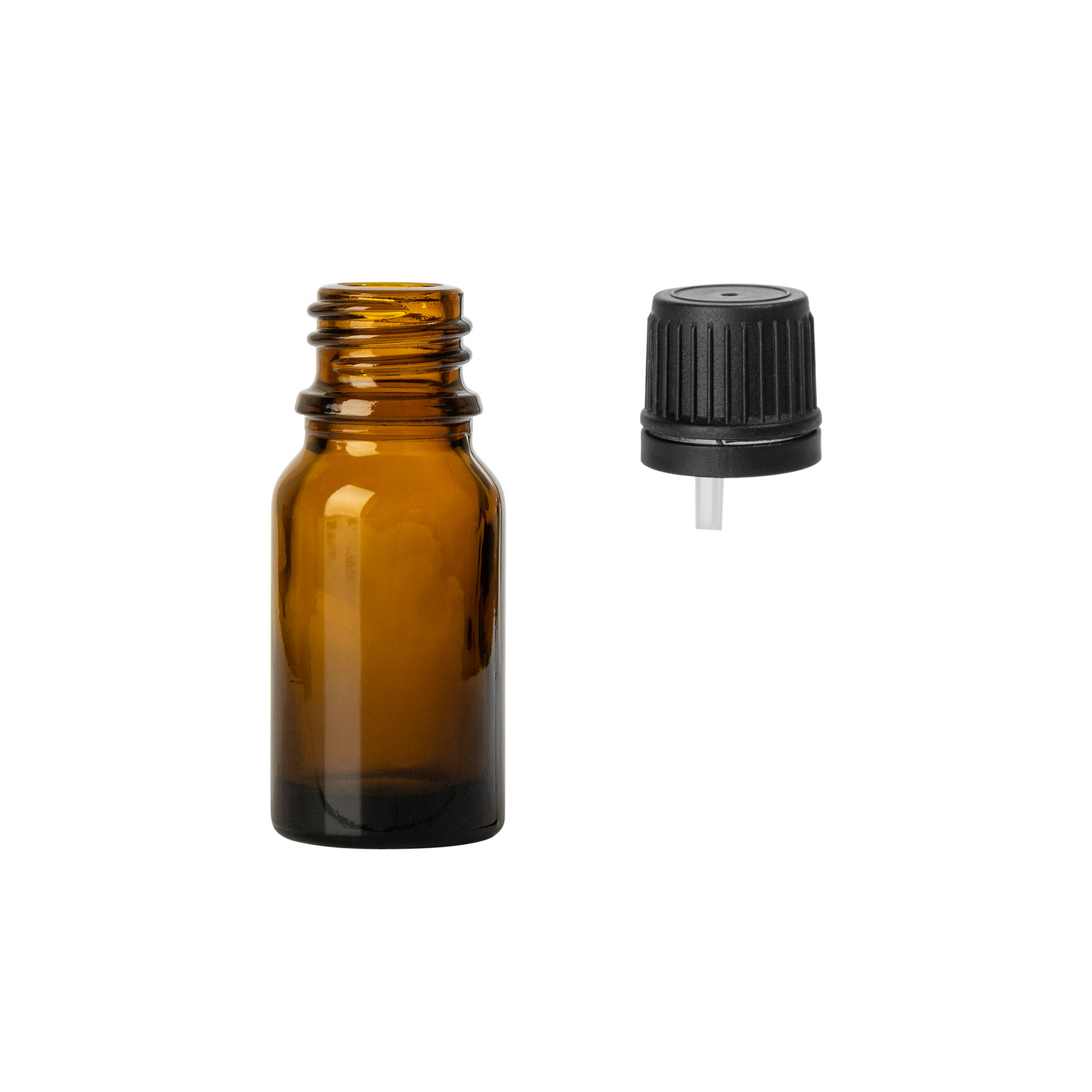 10ml Amber Euro Round + 18-415 Tamper-Evident Orifice Reducer Caps (256 Sets per Case) - Cosmetic Pack