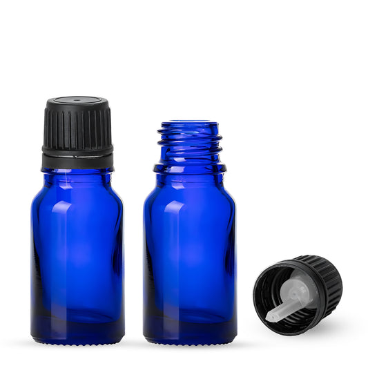 10ml Cobalt Blue Euro Round + 18-415 Tamper-Evident Orifice Reducer Caps (256 Sets per Case) - Cosmetic Pack