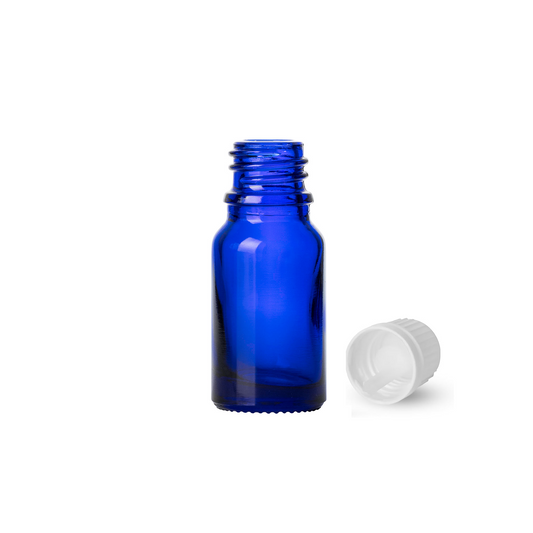 10ml Cobalt Blue Euro Round + 18-415 White Tamper-Evident Orifice Reducer Caps (256 Sets per Case) - Cosmetic Pack