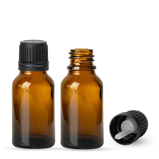 15ml Amber Euro Round + 18-415 Tamper-Evident Orifice Reducer Caps (312 Sets per Case) - Cosmetic Pack