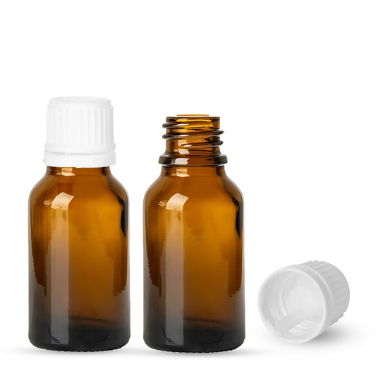 15ml Amber Euro Round + 18-415 Black Tamper-Evident Orifice Reducer Caps (312 Sets per Case)