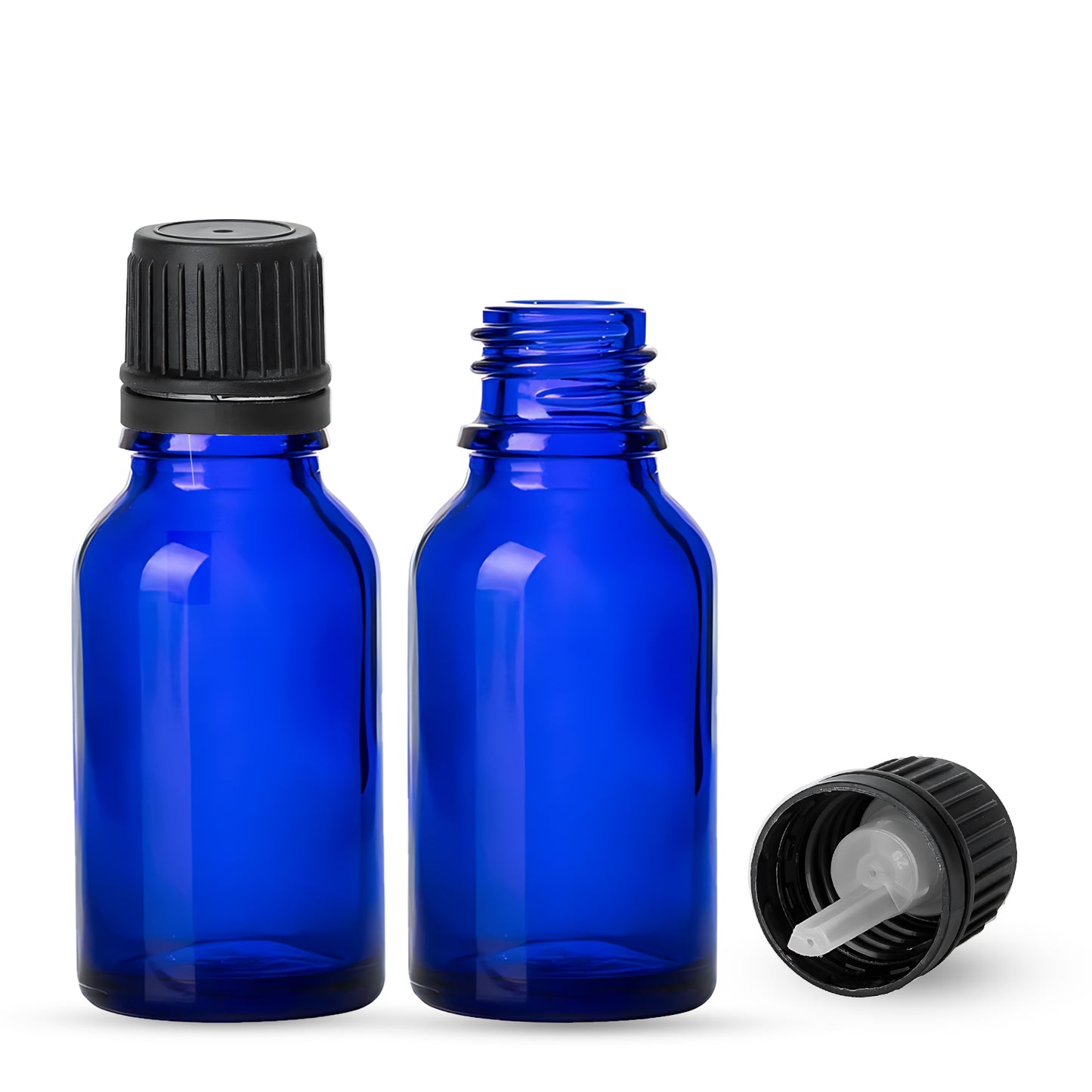 15ml Cobalt Blue Euro Round + 18-415 Black Tamper-Evident Orifice Reducer Caps (312 Sets per Case) 