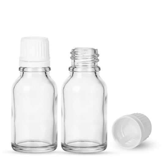 15ml Clear Euro Round + 18-415 White Tamper-Evident Orifice Reducer Caps (312 Sets per Case)