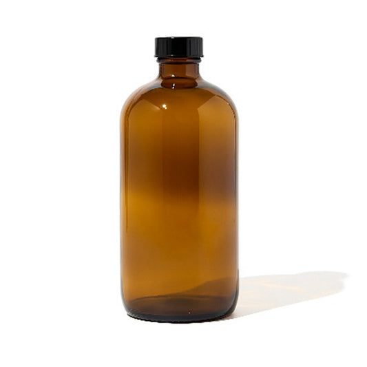 16oz Amber Glass Boston Round | 28/400 Black Screw Cap | 60 Pcs