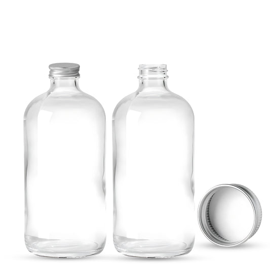 16oz Clear Boston Round +  Aluminum Cap - Cosmetic Pack
