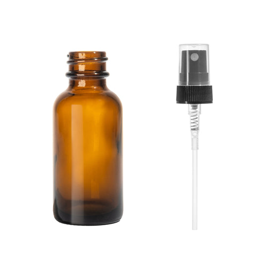 1oz Boston Round Amber + 20-400 Black Fine-Mist Sprayer -- (720 Sets per Case) - Cosmetic Pack