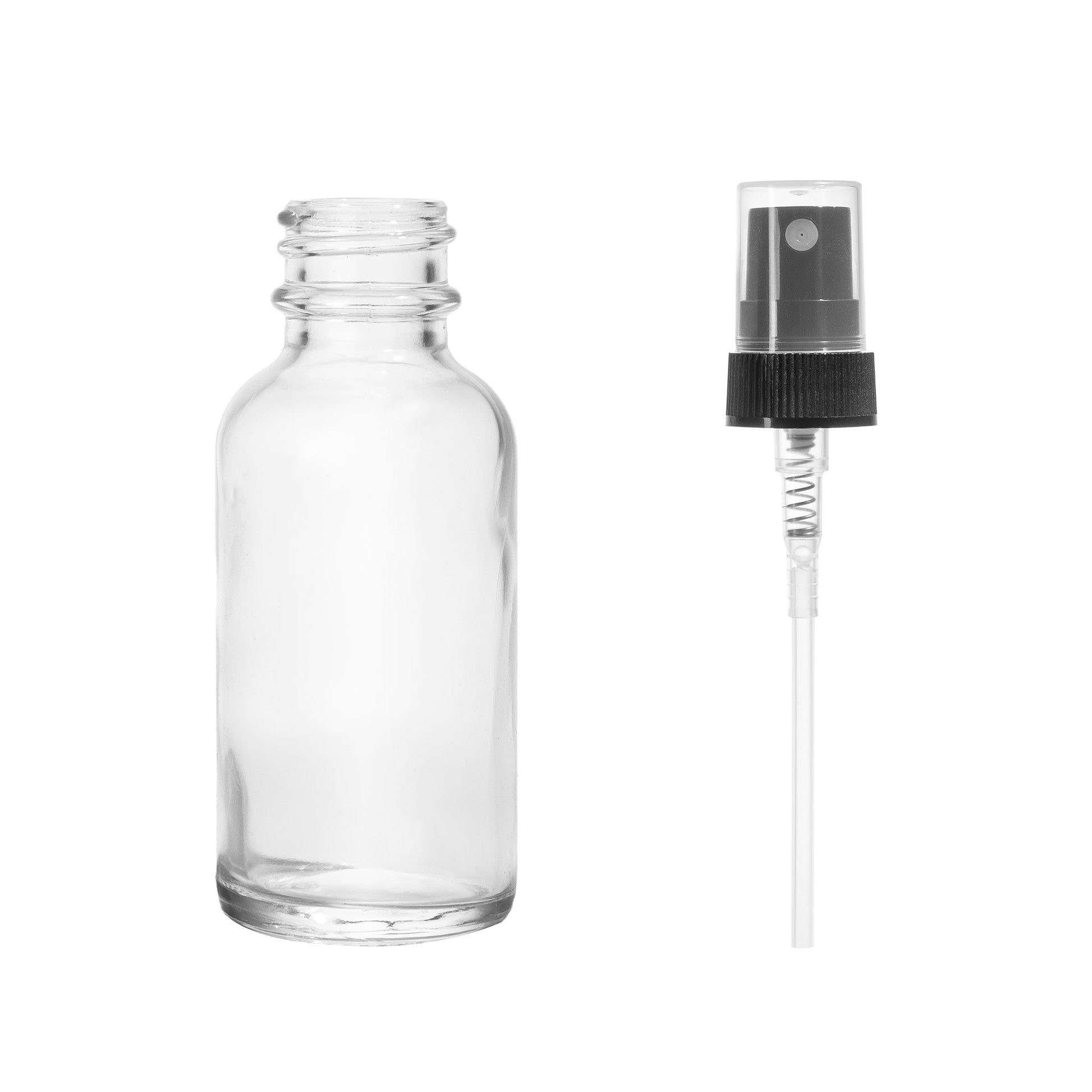 1oz Boston Round Flint + 20-400 Black Fine-Mist Sprayer -- (720 Sets per Case) - Cosmetic Pack
