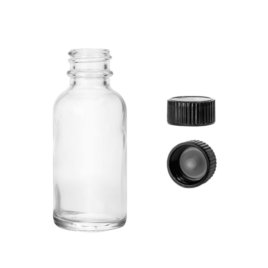 1oz Boston Round Flint + 20-400 Black Standard Screw-Cap -- (720 Sets per Case) - Cosmetic Pack