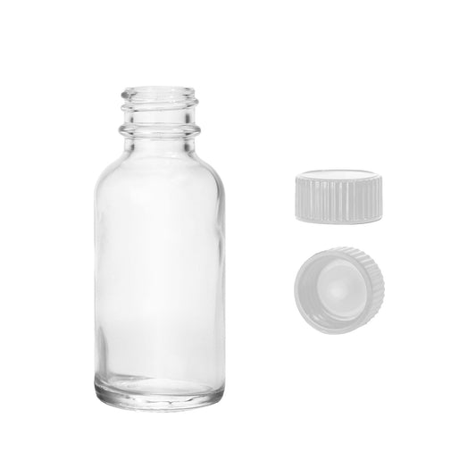 1oz Boston Round Flint + 20-400 White Standard Screw-Cap -- (720 Sets per Case) - Cosmetic Pack