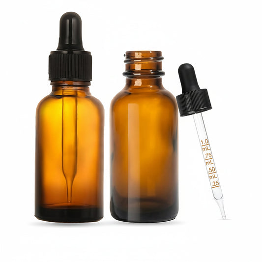 1oz/30ml Glass Amber Boston Round + Black Graduated Dropper