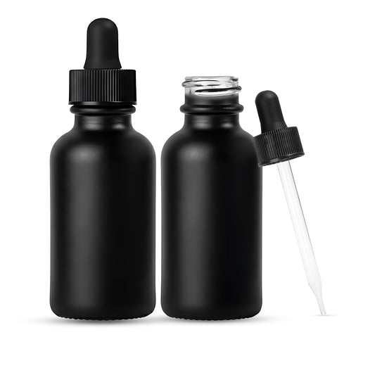 1oz/30ml Glass Black Boston Round + Black Dropper