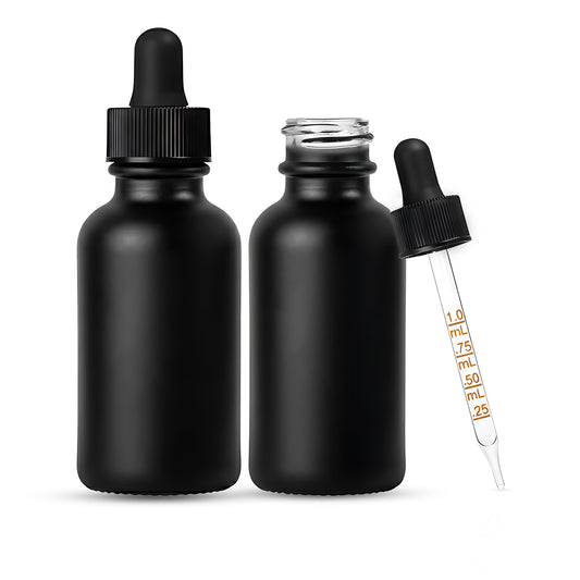 1oz/30ml Glass Black Boston Round + Black Graduated Dropper