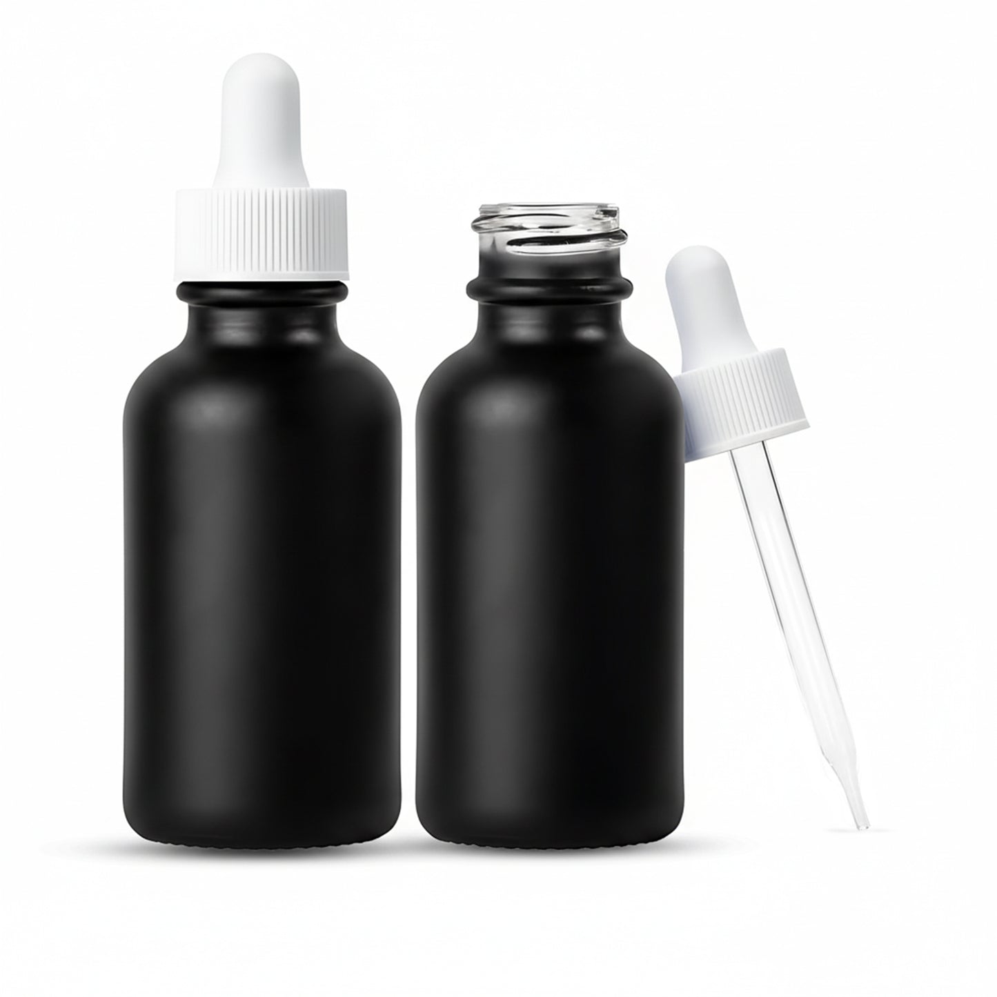 1oz/30ml Glass Black Boston Round + White Dropper