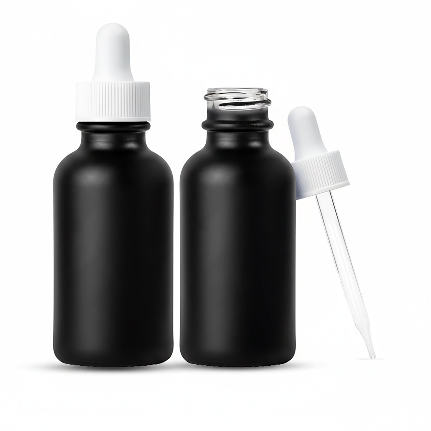 1oz/30ml Glass Black Boston Round + White Dropper