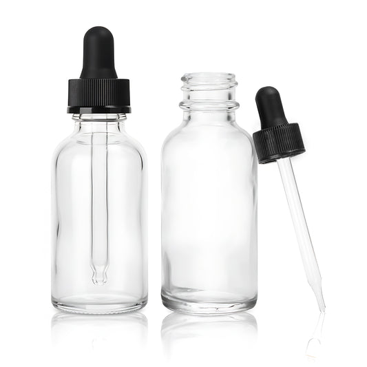 1oz Boston Round Flint + 20-400 Black Glass Dropper Assembly  -- (720 Sets per Case) - Cosmetic Pack