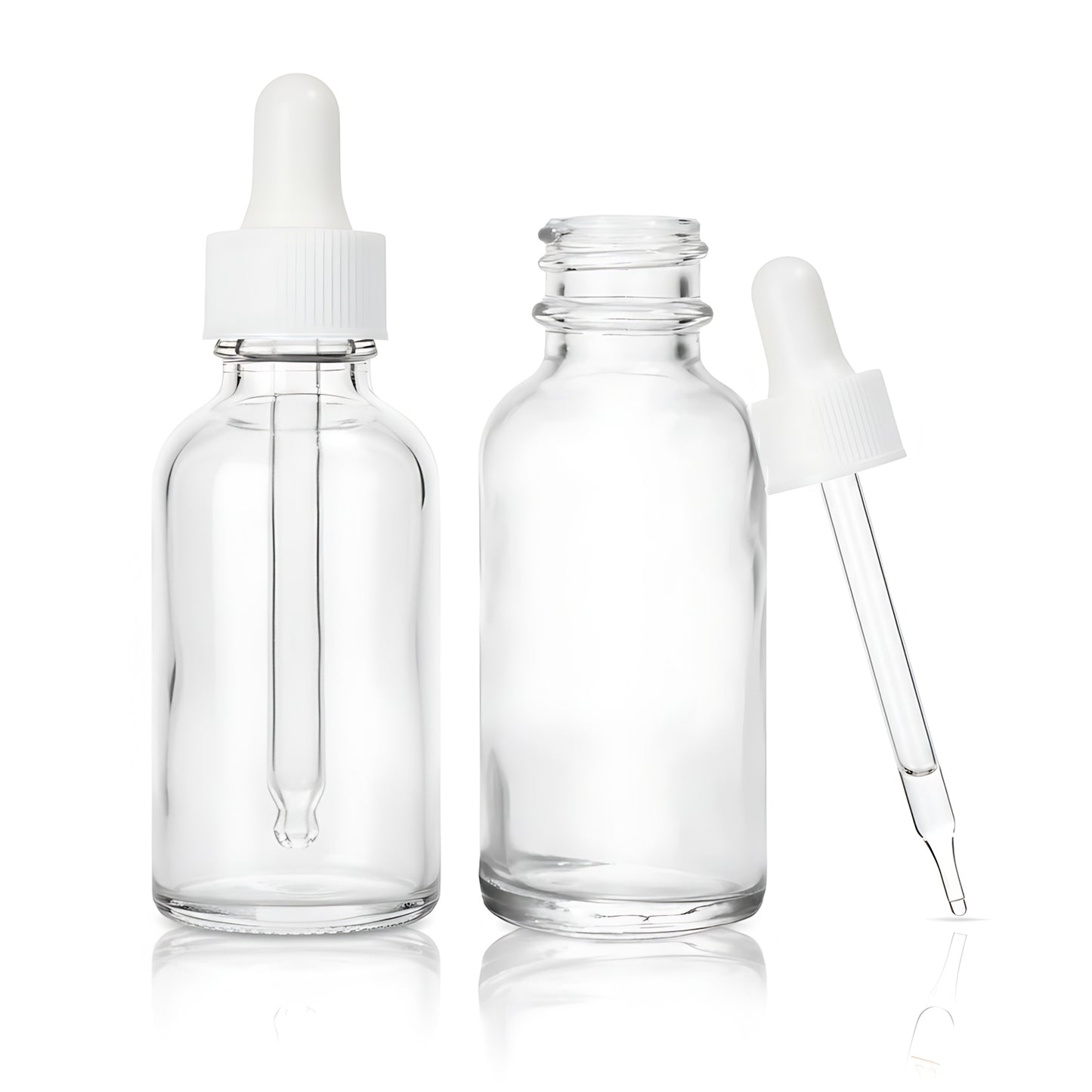 1oz Boston Round Flint + 20-400 White Glass Dropper Assembly  -- (720 Sets per Case) - Cosmetic Pack