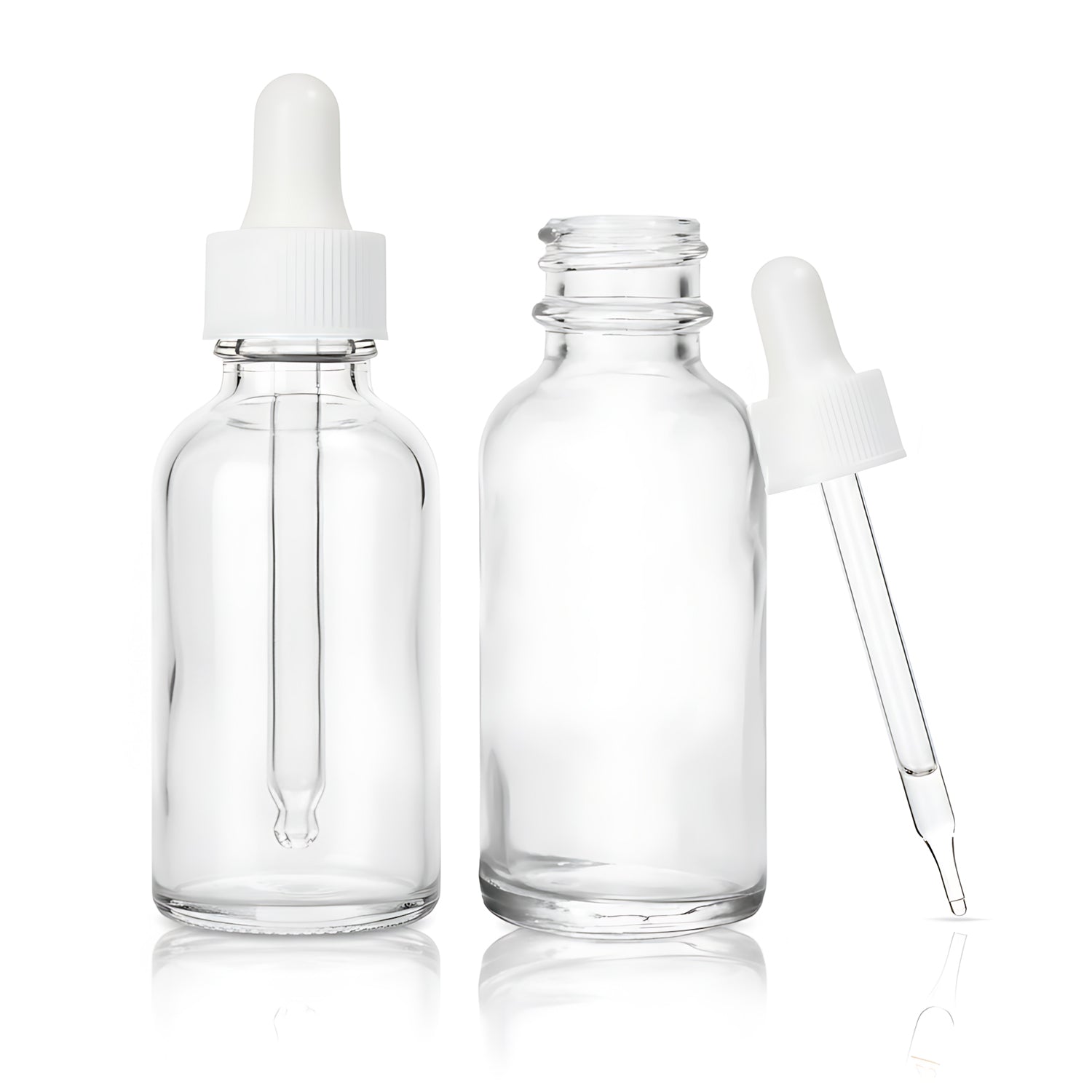 1oz Boston Round Flint + 20-400 White Glass Dropper Assembly  -- (720 Sets per Case) - Cosmetic Pack