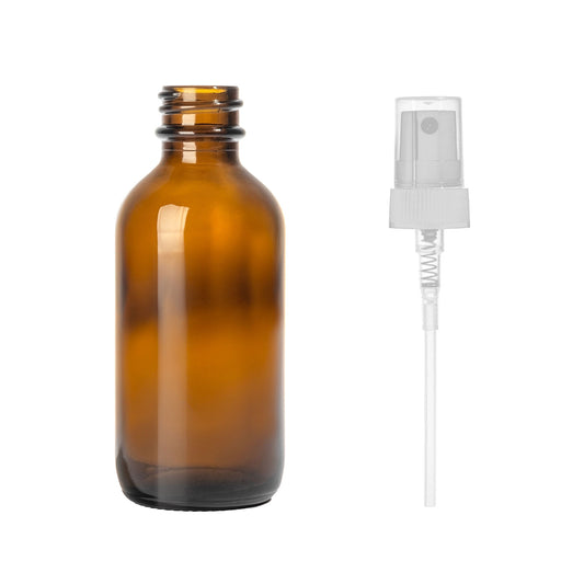 2oz Boston Round Amber + 20-400 White Fine-Mist Sprayer Set -- (720 Sets per Case) - Cosmetic Pack