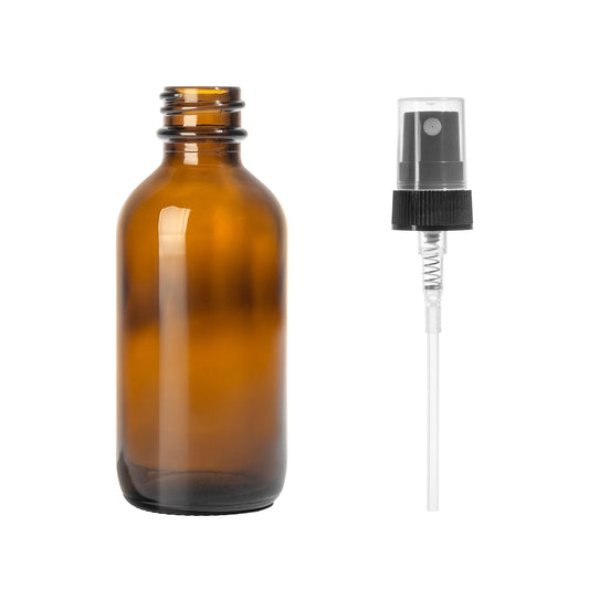 2oz Boston Round Amber + 20-400 Black Fine-Mist Sprayer Set --(720 Sets per Case) - Cosmetic Pack