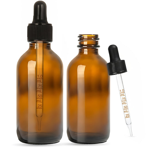 2oz Glass Amber Boston Round + Black Graduated Dropper