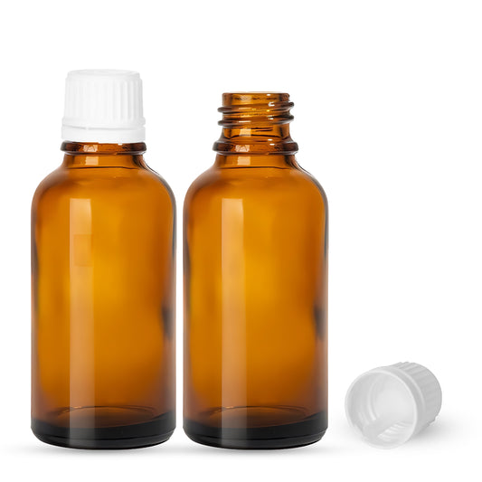 30ml Amber Euro Round + 18-415 White Tamper-Evident Orifice Reducer Caps (312 Sets per Case)