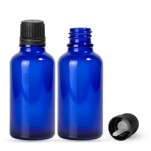 30ml Cobalt Blue Euro Round + 18-415 Black Tamper-Evident Orifice Reducer Caps (312 Sets per Case)