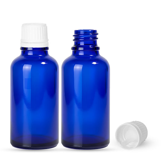 30ml Cobalt Blue Euro Round + 18-415 White Tamper-Evident Orifice Reducer Caps (312 Sets per Case)