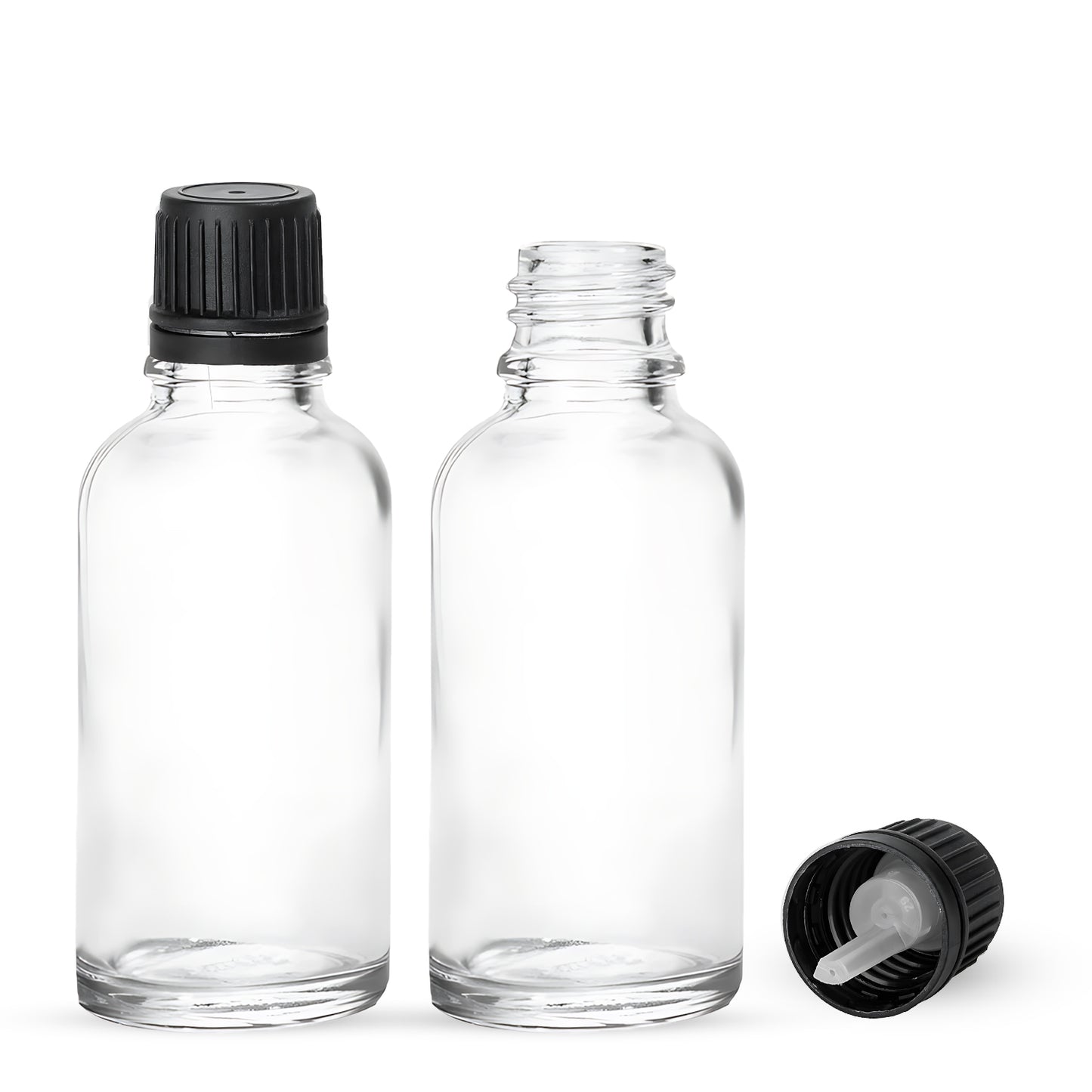30ml Clear Euro Round + 18-415 Black Tamper-Evident Orifice Reducer Caps (312 Sets per Case)