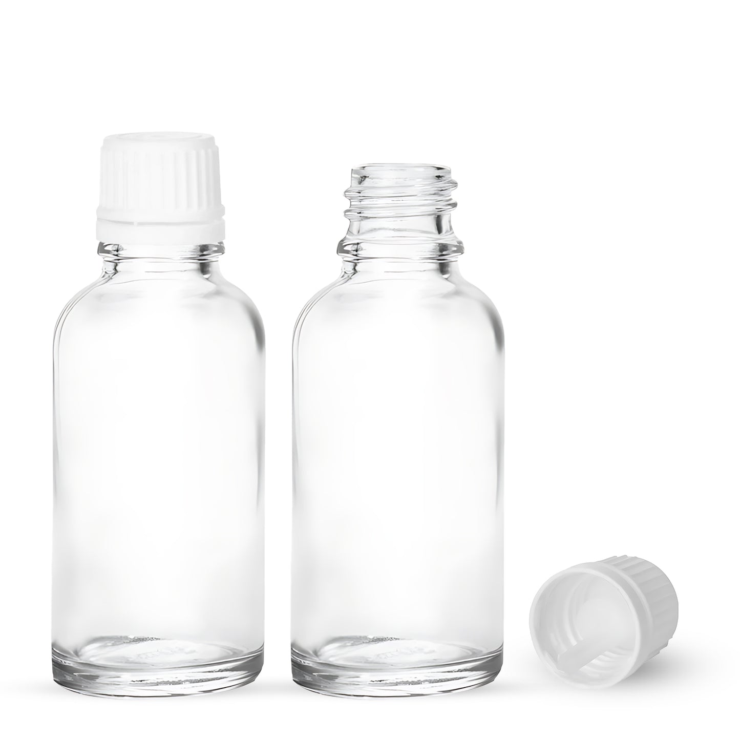 30ml Clear Euro Round + 18-415 White Tamper-Evident Orifice Reducer Caps (312 Sets per Case)