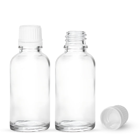 30ml Clear Euro Round + 18-415 White Tamper-Evident Orifice Reducer Caps (312 Sets per Case)