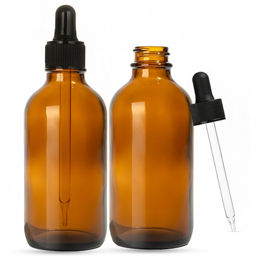 4oz Glass Amber Boston Round + Black Dropper