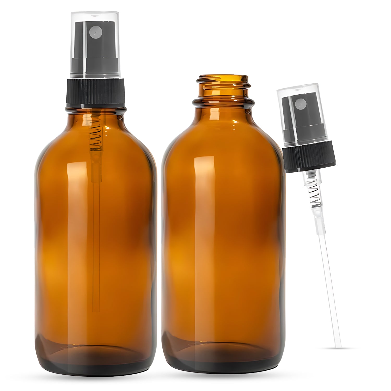 4oz Boston Round Amber + 20-400 Black Fine-Mist Sprayer Set