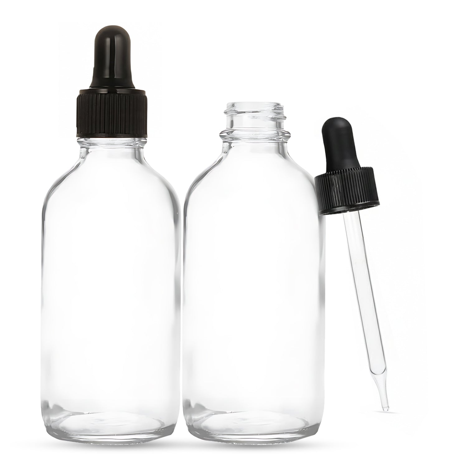 4oz Glass Clear Boston Round + Black Dropper - Cosmetic Pack