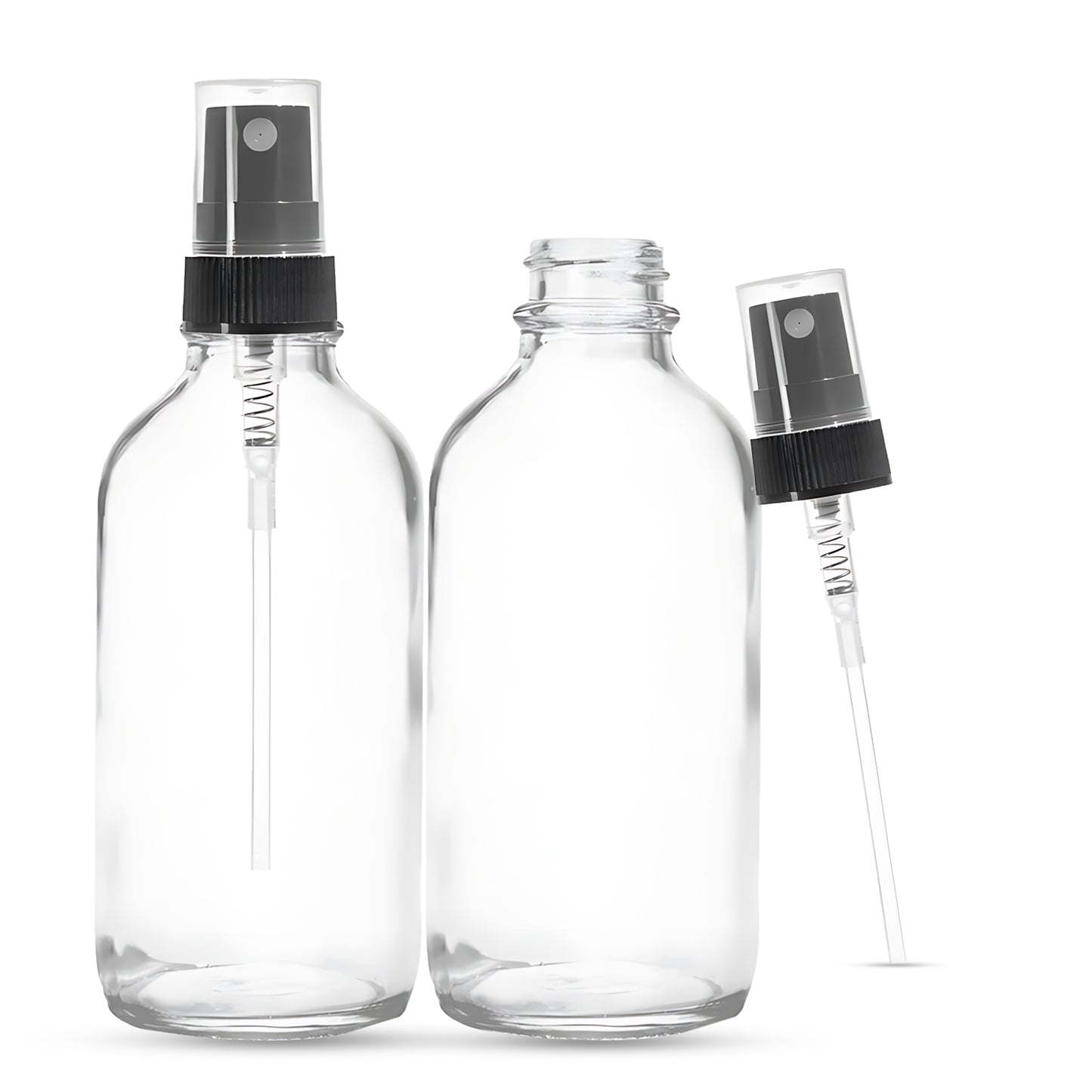 4oz Boston Round Clear + 20-400 Black Fine-Mist Sprayer Set