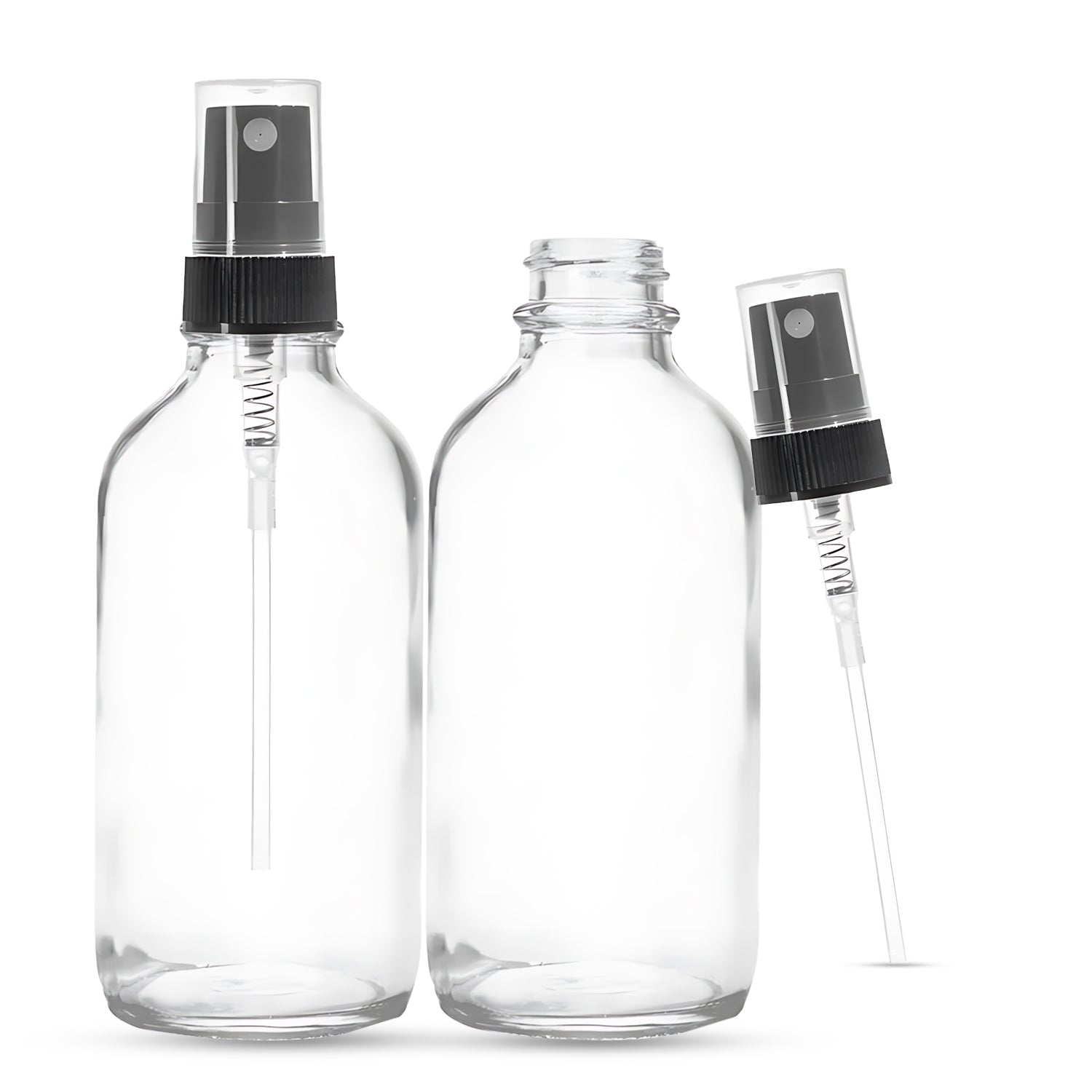 4oz Boston Round Clear + 20-400 Black Fine-Mist Sprayer Set