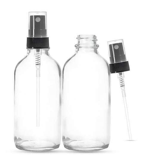 4oz Boston Round Clear + 20-400 Black Fine-Mist Sprayer Set