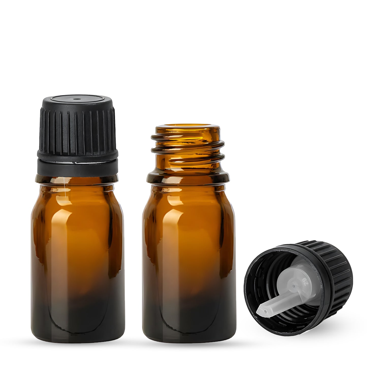 5ml Amber Euro Round + 18-415 Tamper-Evident Orifice Reducer Caps (255 Sets per Case) - Cosmetic Pack