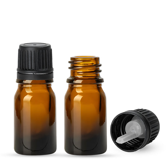 5ml Amber Euro Round + 18-415 Tamper-Evident Orifice Reducer Caps (255 Sets per Case) - Cosmetic Pack