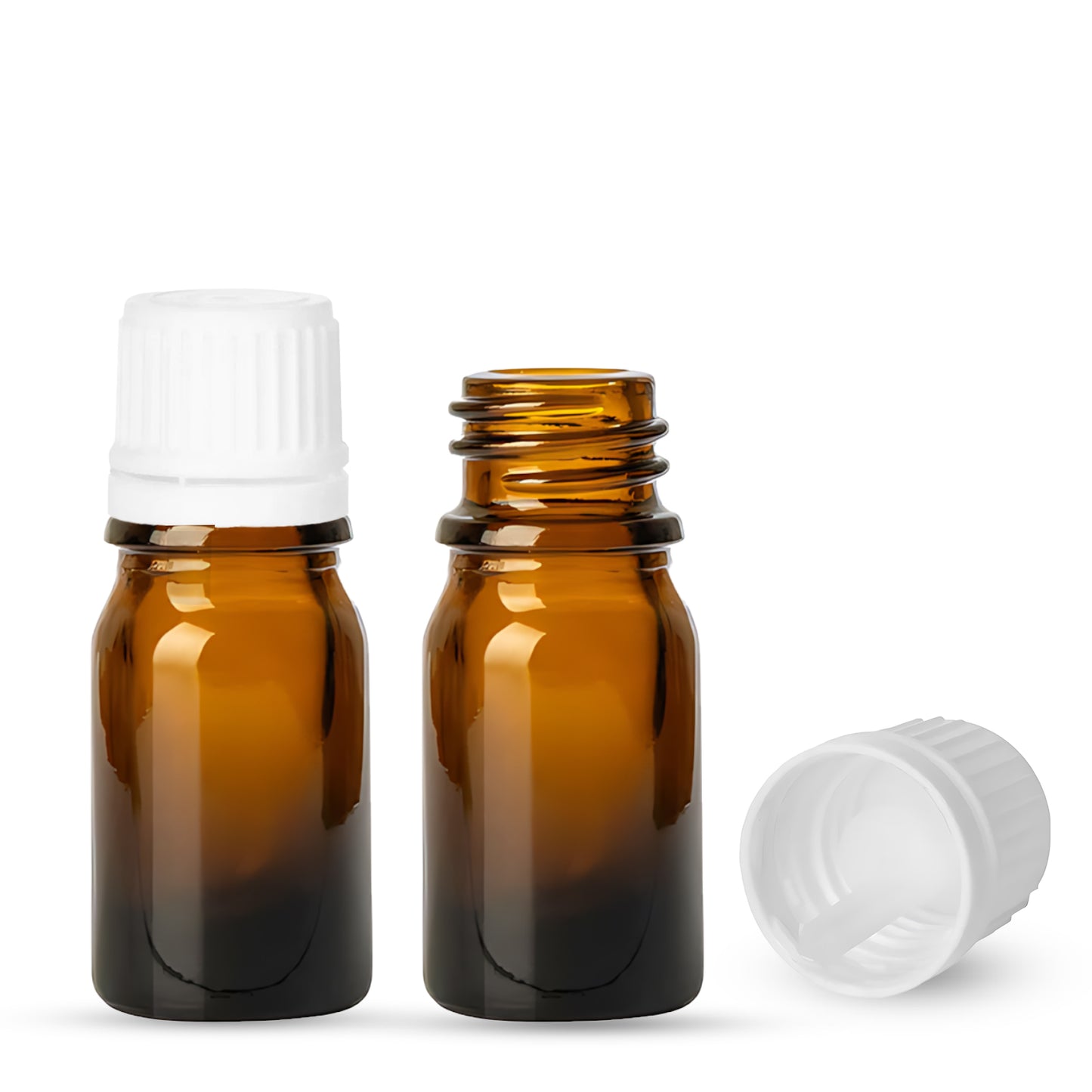 5ml Amber Euro Round + 18-415 White Tamper-Evident Orifice Reducer Caps (255 Sets per Case)