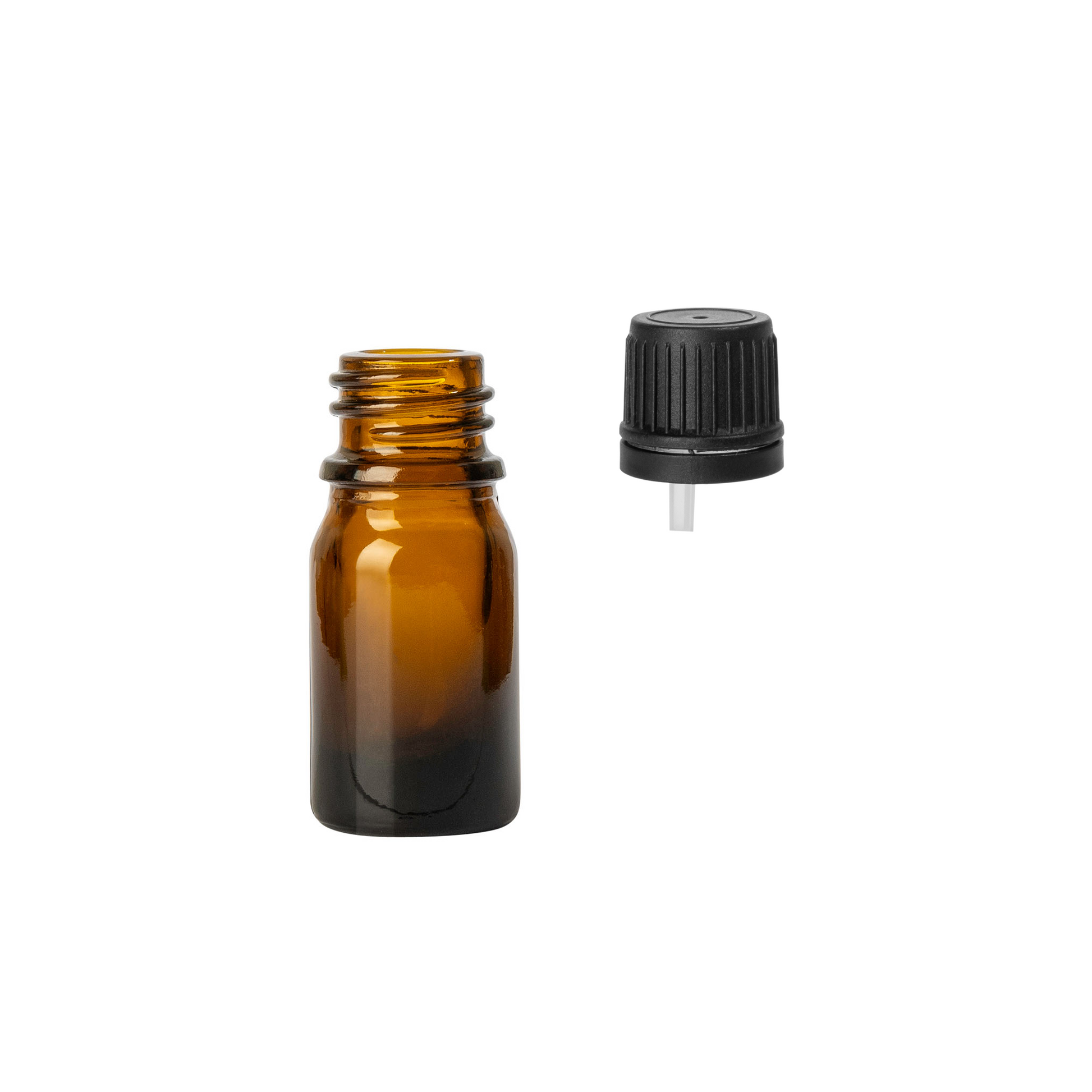 5ml Amber Euro Round + 18-415 Tamper-Evident Orifice Reducer Caps (255 Sets per Case) - Cosmetic Pack