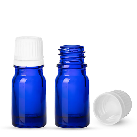5ml Cobalt Blue Euro Round + 18-415 White Tamper-Evident Orifice Reducer Caps (256 Sets per Case) - Cosmetic Pack
