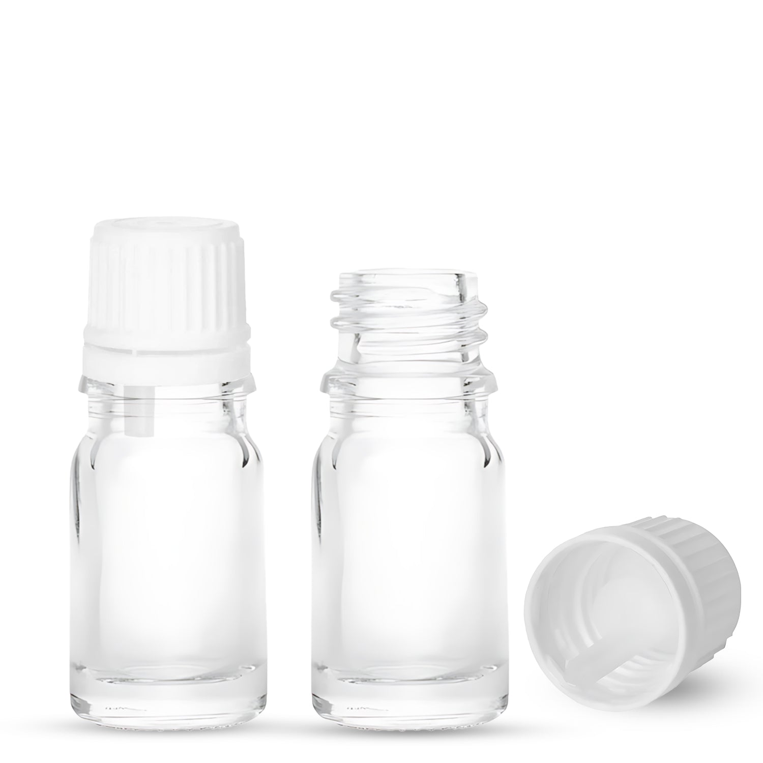 5ml Clear Euro Round + 18-415 White Tamper-Evident Orifice Reducer Caps (255 Sets per Case) - Cosmetic Pack
