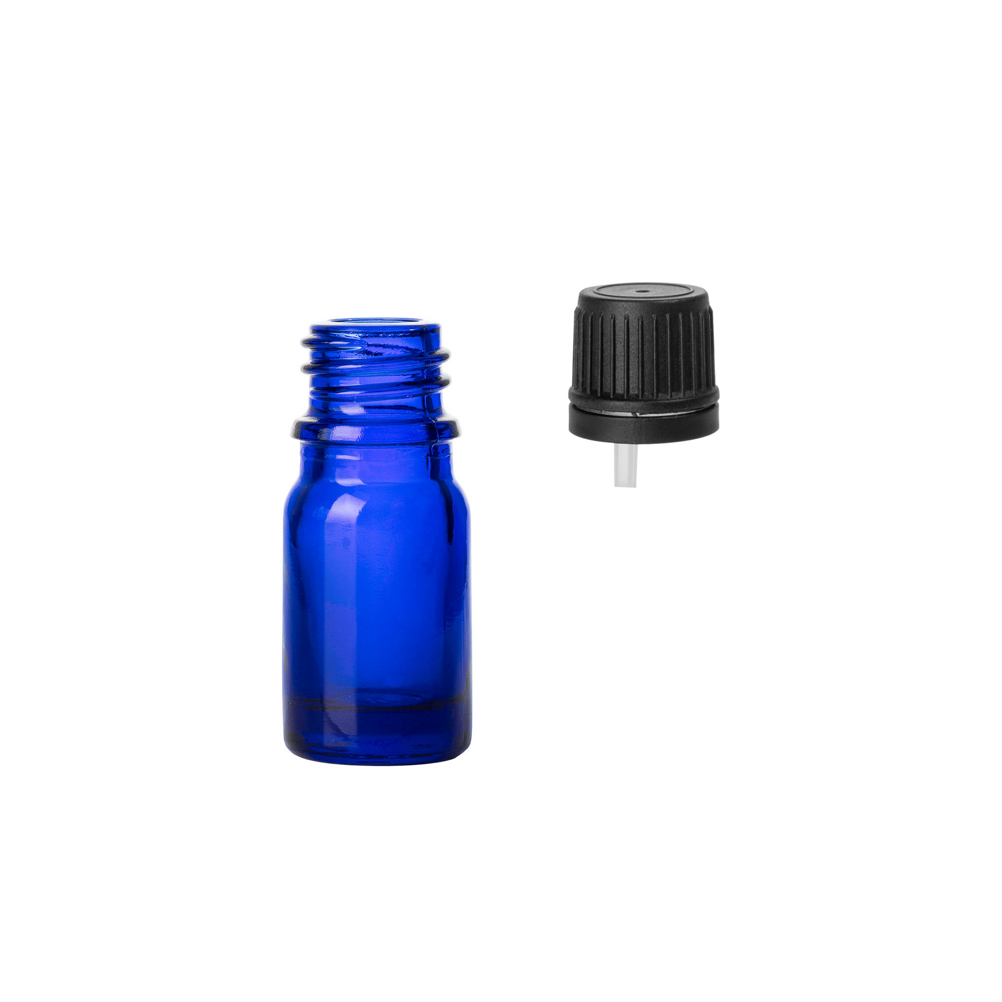 5ml Cobalt Blue Euro Round + 18-415 Tamper-Evident Orifice Reducer Caps (255 Sets per Case) - Cosmetic Pack