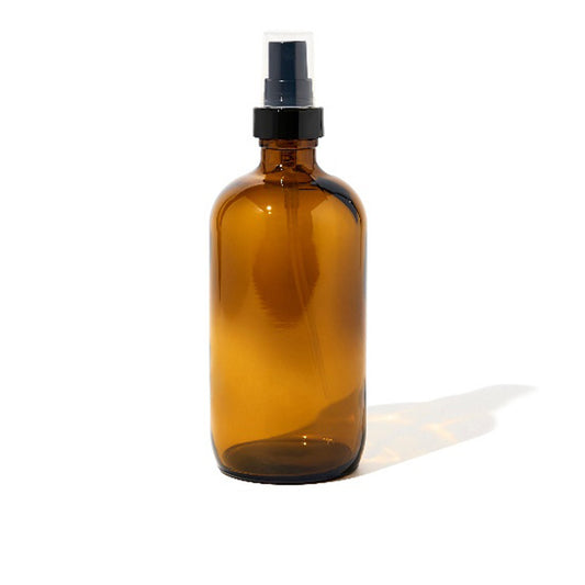 8oz Amber Glass Boston Round | 24/400 Black Fine-Mist Sprayer | 96 Pcs