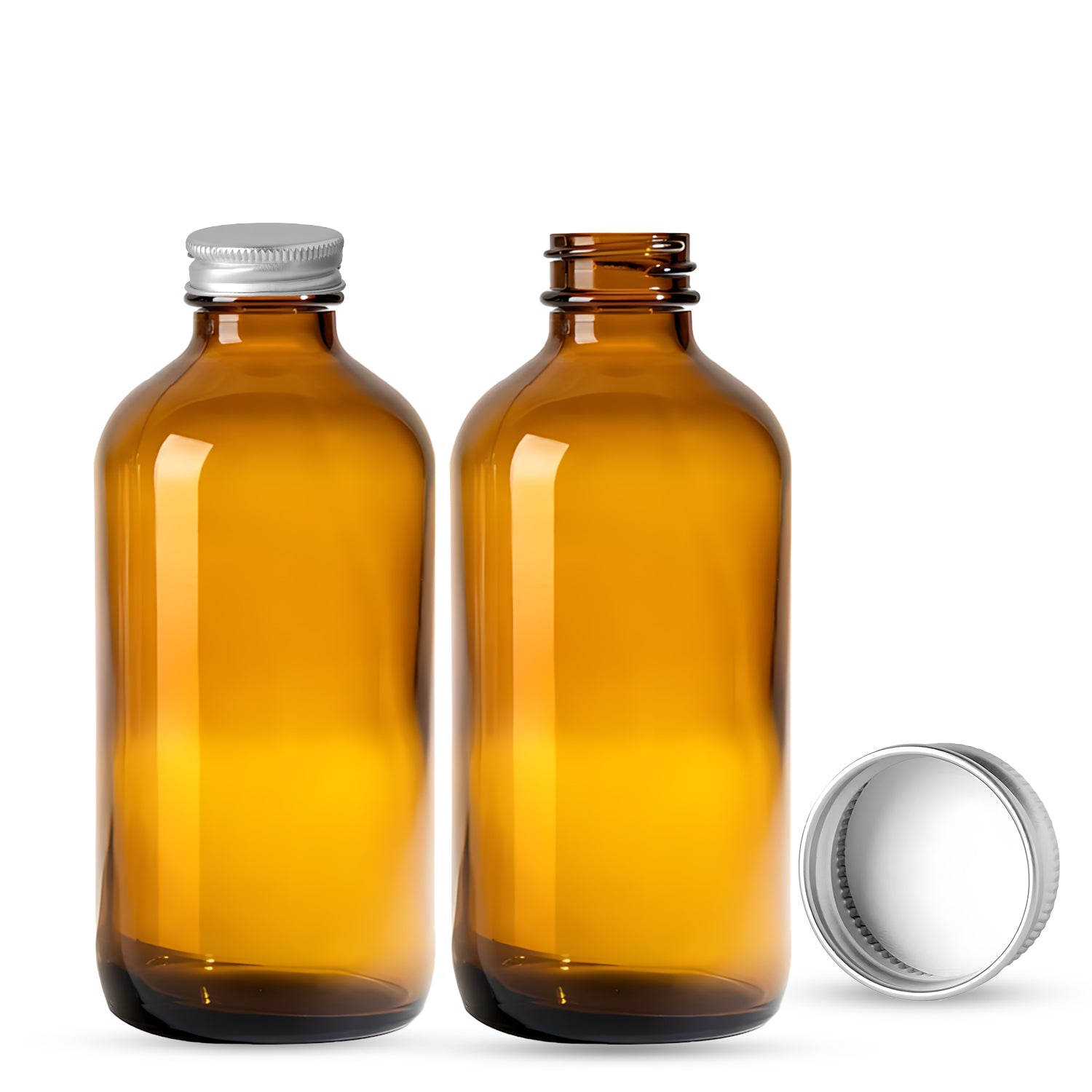 8oz Amber Boston Round +  Aluminum Cap